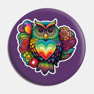 Groovy Psychedelic Owl in Purple Pin