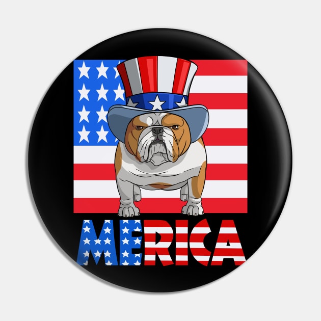 English Bulldog Merica American Flag Pin by Noseking