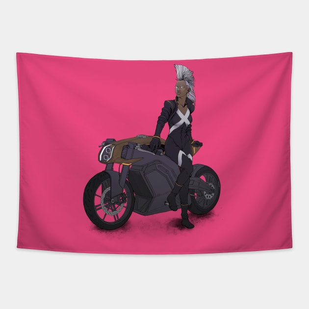 Mohawk Woman On Motorcycle Tapestry by ForAllNerds