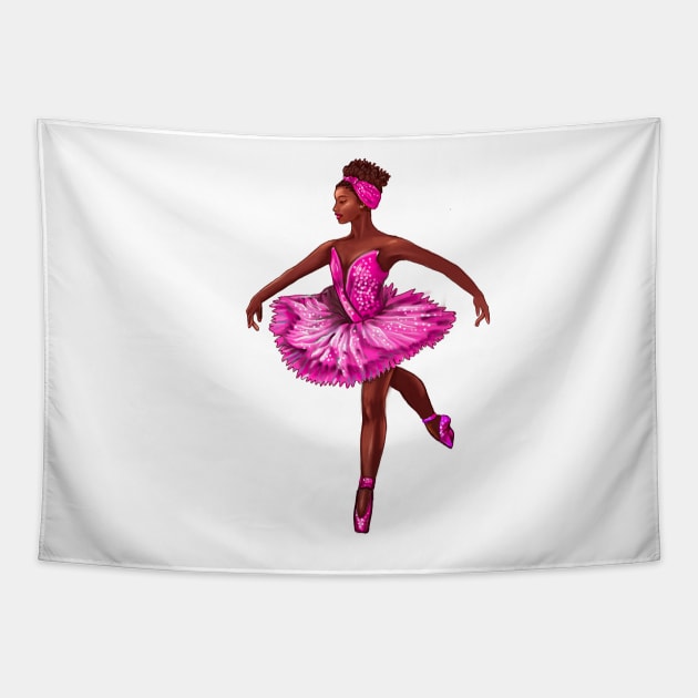 Ballet African American ballerina in pink tutu black woman with afro hair dancer dancing dance Tapestry by Artonmytee