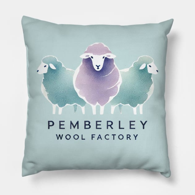 Pemberley Wool Factory Watercolor Logo Pillow by GK Creations