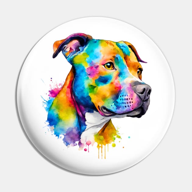 Pitbull Watercolor Portrait Pin by Doodle and Things