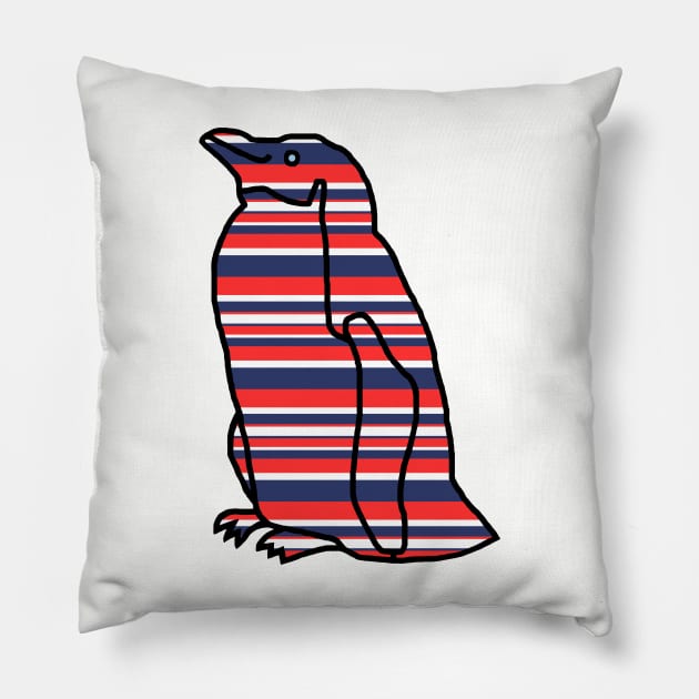 Red and Blue Stripes Penguin Pillow by ellenhenryart