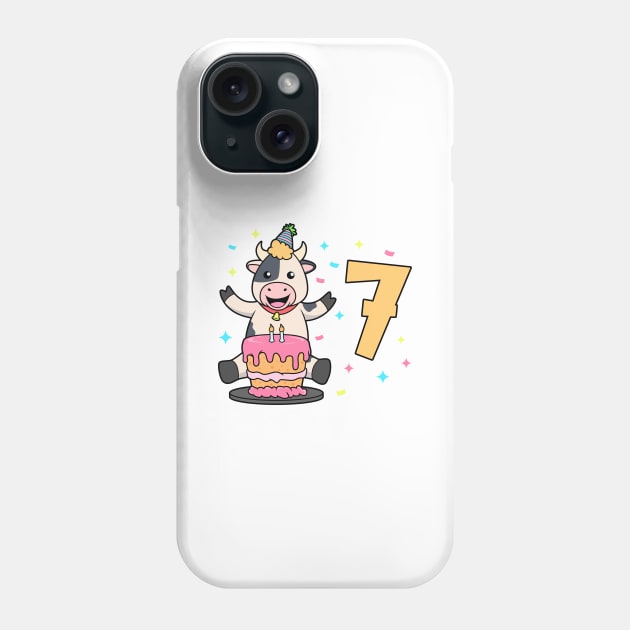 I am 7 with cow - kids birthday 7 years old Phone Case by Modern Medieval Design