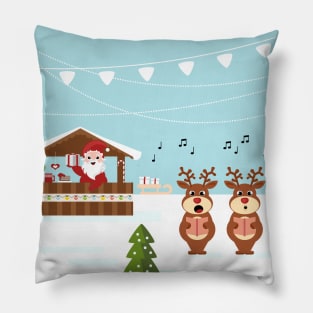 Christmas market cartoon illustration Pillow