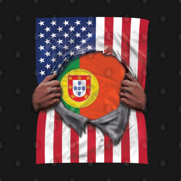 Portugal Flag American Flag Ripped - Gift for Portuguese From Portugal by Country Flags