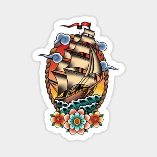 Traditional Tattoo Sailing Ship, Clipper Ship Illustration Magnet