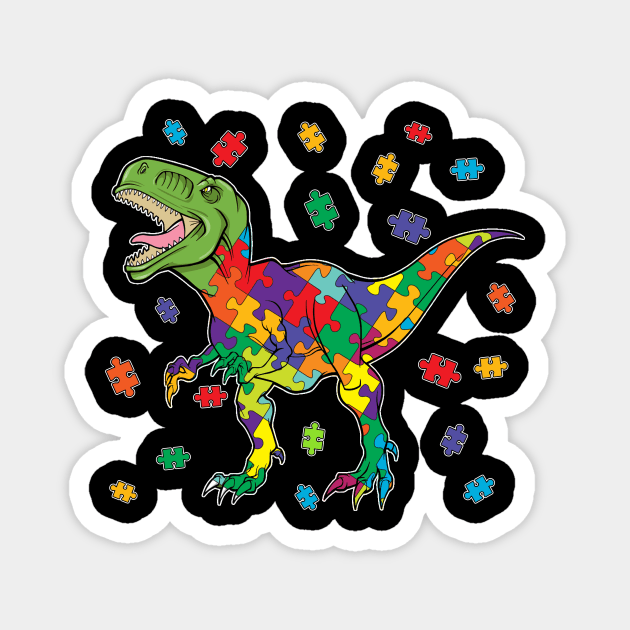 T-Rex Dinosaur Autism Awareness Puzzle Piece Magnet by danielsho90