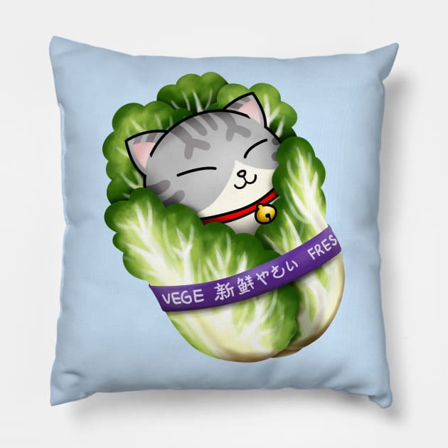 Cabbage Cat "Catbage" Pillow by Takeda_Art