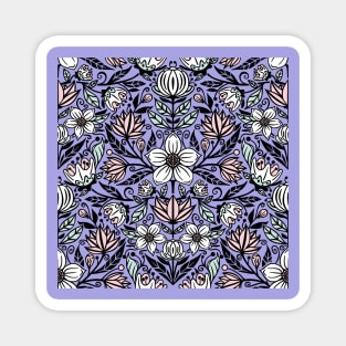 Damask Flowers on Purple Magnet