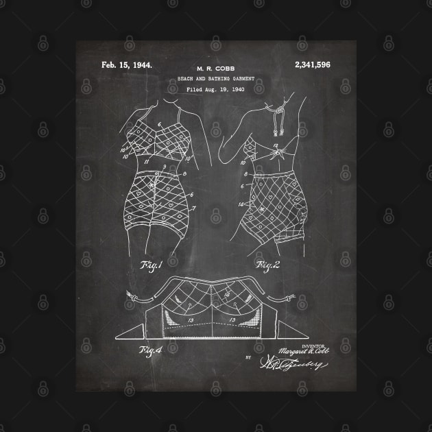 Two Piece Bathing Suit Patent - Fashion Designer Beach House Art - Black Chalkboard by patentpress