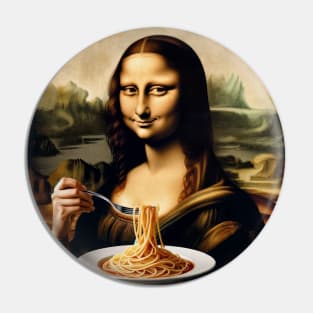 Spaghetti Smile Tee - Mona Lisa Pasta Parody for National Spaghetti Day Pin