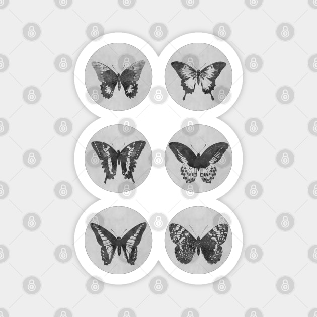 Vintage BUTTERFLIES mega sticker pack monochrome edition Magnet by Naumovski