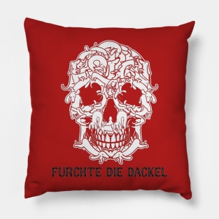 Dachshund Skull White (with tagline) Pillow