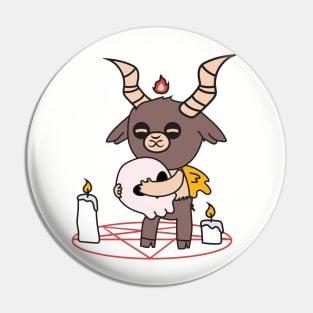 Cute Little Satan Goat over Pentigram with Skull and Candles Pin