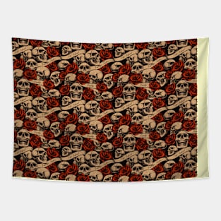 Skulls with Roses Pattern Tapestry