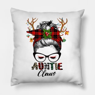 Auntie Claus Reindeer Messy Bun Wink Eye Christmas Family Matching Pillow