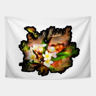 Beautiful tropical flowers on black Tapestry
