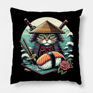 Cute Samurai Sushi Cat | Women’s Funny Japanese Cat Lover Pillow