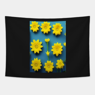 SUNNY LEMON YELLOW FLOWERS TEAL BACKGROUND Tapestry