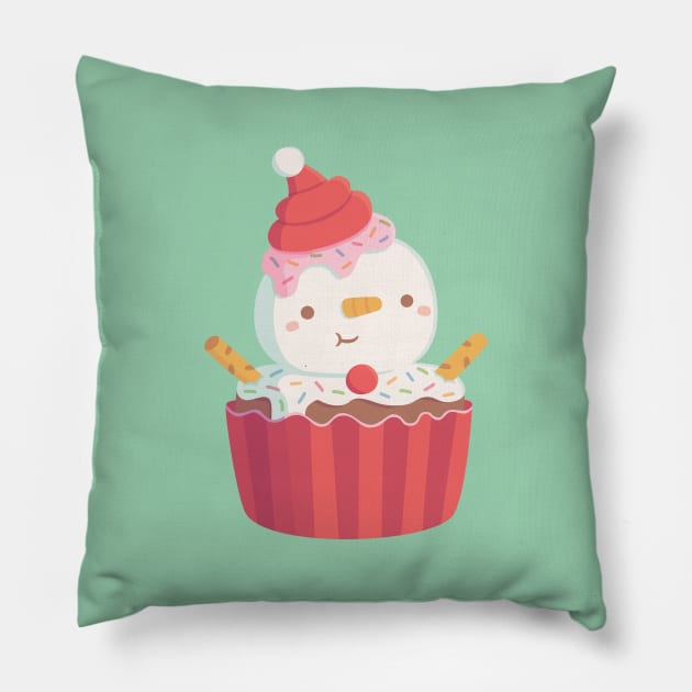 Cute Snowman with Santa Hat Cupcake Pillow by rustydoodle