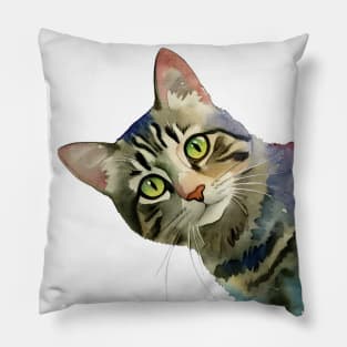 Watercolor Tabby Cat Cute Kitten Pillow