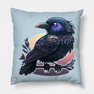 Beautiful raven with dark tones on a branch Pillow