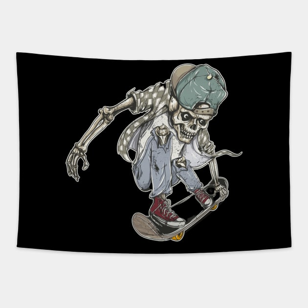 Skateboard skeleton background Tapestry by snoddyshop