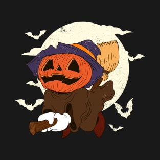 pumpkin witch fly on the moon T-Shirt