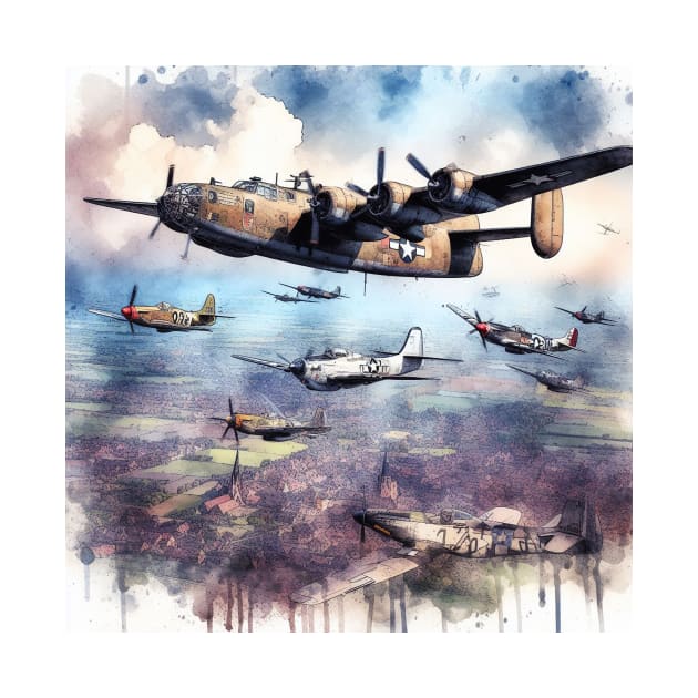 Fantasy illustration of WWII aircraft in battle by WelshDesigns