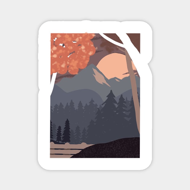 Mountain  and tree in autumn Magnet by mohamedayman1