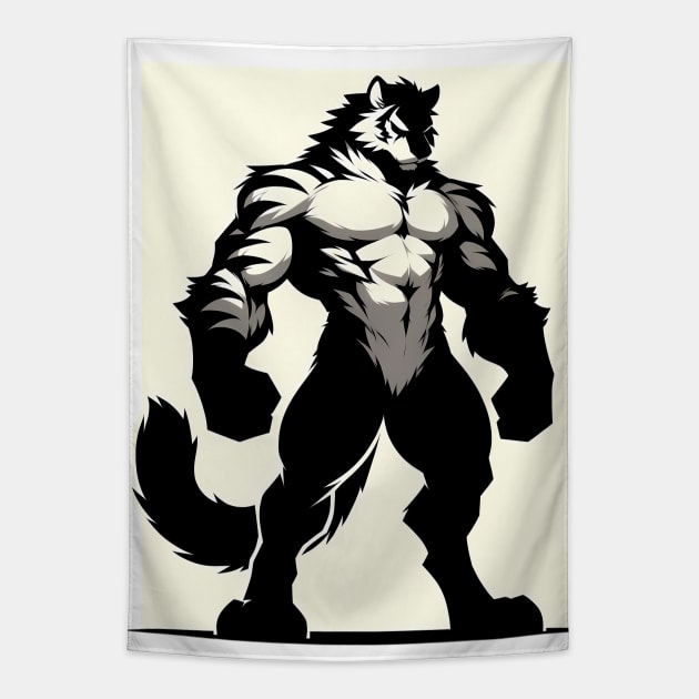 Simple Anthro Furry Tiger Silhouette Tapestry by Blue Bull Bazaar