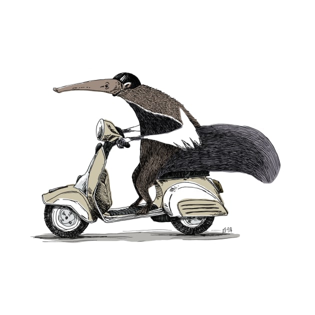 Anteater on a Vespa - Sepia by shiro