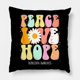 Depression Awareness Peace Love Groovy Pillow