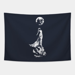 Lady On Asteroid (white print) Tapestry