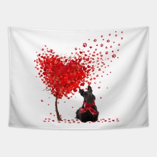 Happy Valentine's Day Heart Tree Love Scottish Terrier Tapestry