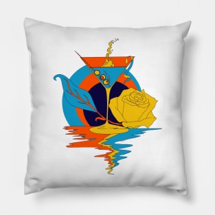 Orange Blue Martini and Rose Pillow