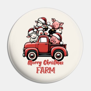 Farm Animals Truck Merry Christmas Pin