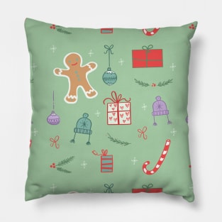 Gingerbread and Christmas Present Pattern Pillow