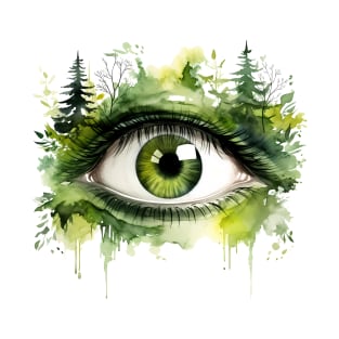 Green Forest Eye Watercolor T-Shirt