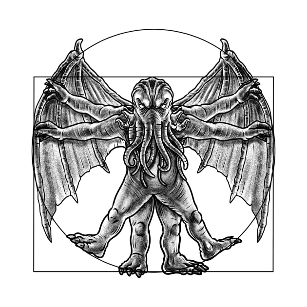 The Cthulhu Vitruvian Man Design: A Lovecraftian Twist on a Renaissance Classic by Holymayo Tee