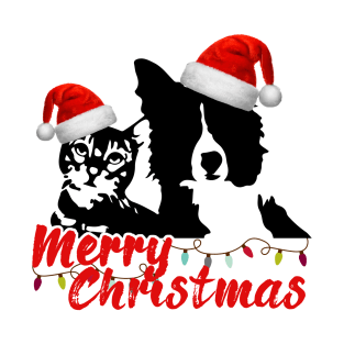 Merry Christmas Cat and Dog Lovers with Santa Claus Hat T-Shirt