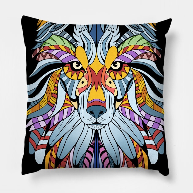 Wolf Gift Product Awesome Native American Art style Wolf Print Pillow by Linco