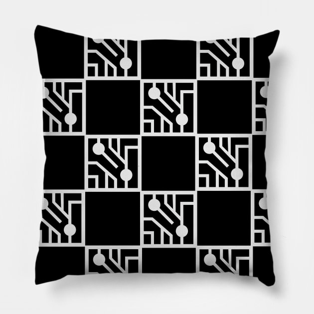 White electronic circuits pattern Pillow by SAMUEL FORMAS