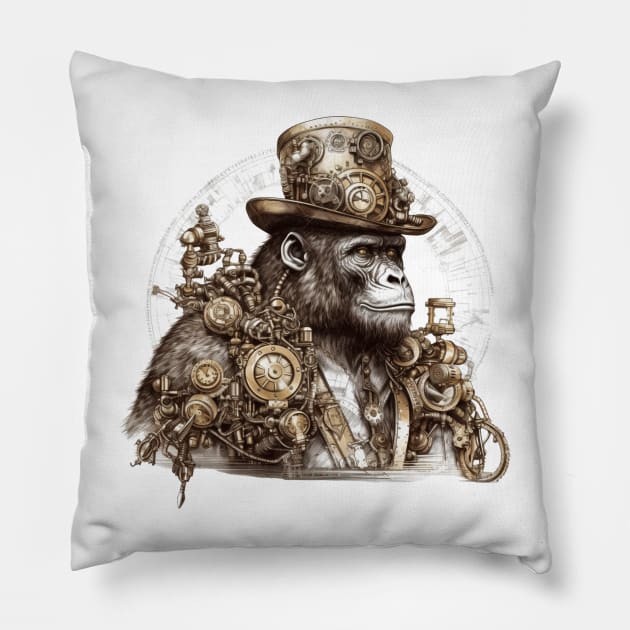 Steampunk Gorilla Pillow by Chromatic Fusion Studio
