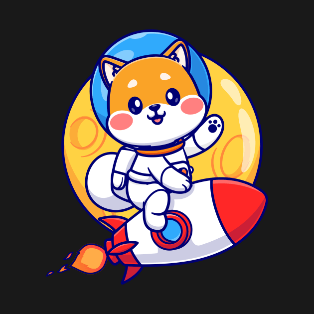 Cute Shiba Inu Astronaut Riding Rocket In Moon Space Cartoon by Catalyst Labs