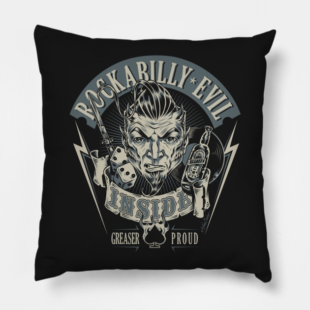 Rockabilly Evil Inside Pillow by nanobarbero