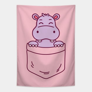 Baby Hippo in a Pocket Kawaii Hippopotamus Tapestry