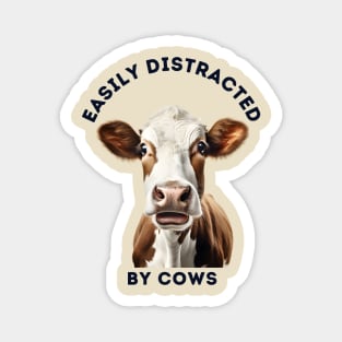 Easily Distracted by Cows Retro Design | Funny Cow Lover Magnet