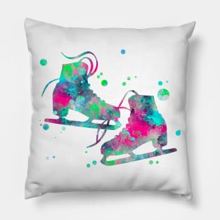 Ice Skates Watercolor Painting Pillow